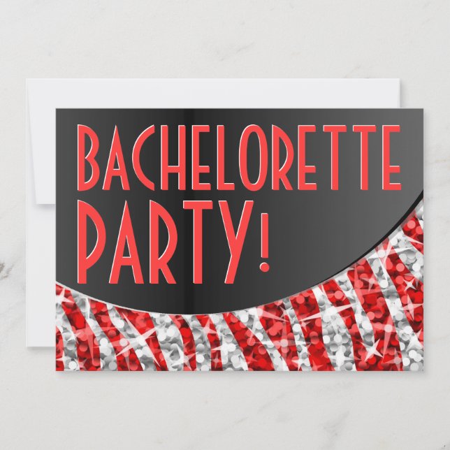 Invitation Glitz Zebra Rouge courbe noire Bachelorette Party (Devant)