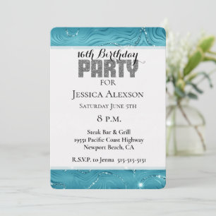 Invitation Glitzy Aqua Blue Turquoise Parties scintillant Ann