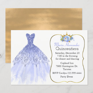 Invitation Glitzy Blue Gown Quinceañera