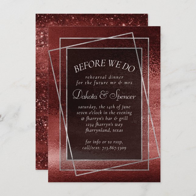 Invitation Glitzy Foil | Dîner de répétition rouge de henné (Devant / Derrière)