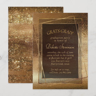 Invitation Glitzy Foil   Golden Bronze Cuivre Glam Graduation