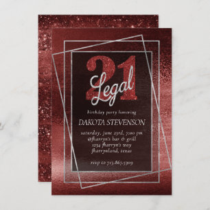 Invitation Glitzy Foil Henna Crimson Red Glam 21 et juridiq