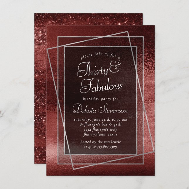 Invitation Glitzy Foil | Henna Crimson Red Parties scintillan (Devant / Derrière)
