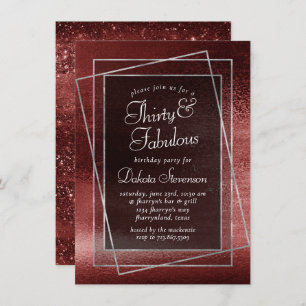 Invitation Glitzy Foil   Henna Crimson Red Parties scintillan