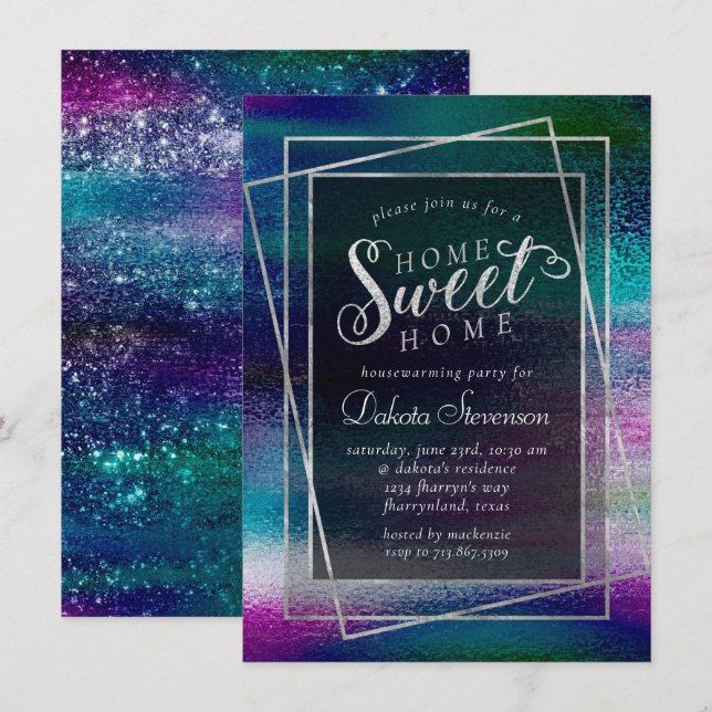 Invitation Glitzy Foil | Holographie Iridescente Chauffage do (Devant / Derrière)