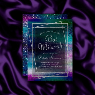 Invitation Glitzy Foil   Holographique Dark Ombre Bat mitzvah