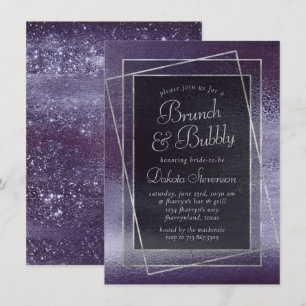Invitation Glitzy Foil   Indigo Midnight Purple Bubbly Brunch