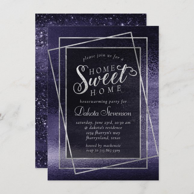 Invitation Glitzy Foil | Indigo Midnight Purple Faux Shimmer (Devant / Derrière)