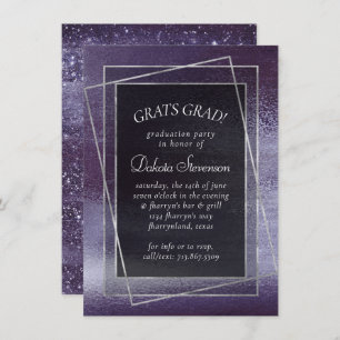 Invitation Glitzy Foil   Indigo Midnight Purple Graduation