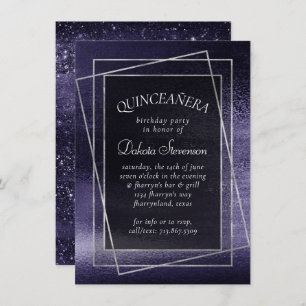 Invitation Glitzy Foil   Indigo Quinceanera violet minuit