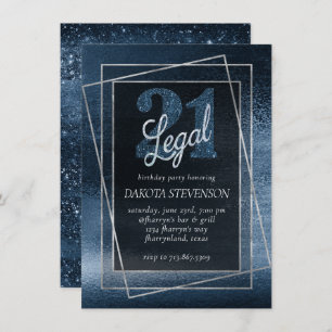 Invitation Glitzy Foil   Marine Blue Faux Parties scintillant