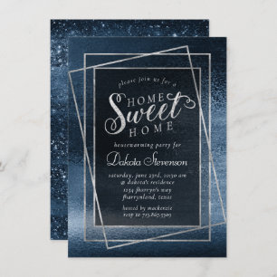 Invitation Glitzy Foil   Navy Blue Sparkle Home Sweet Home
