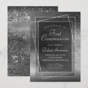 Invitation Glitzy Foil   Platine argent brillant 1ère communi