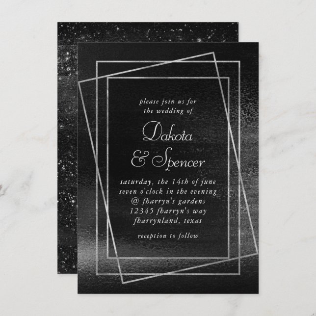 Invitation Glitzy Foil | Platine Argent Faux Chrome Shimmer (Devant / Derrière)