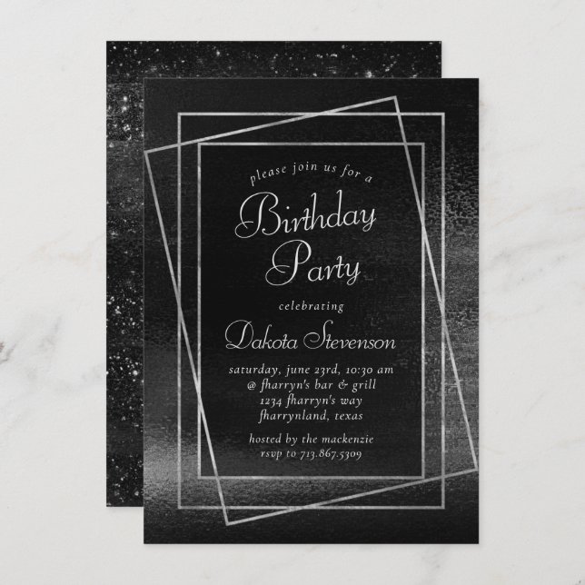 Invitation Glitzy Foil | Platine Argent Faux Chrome Shimmer (Devant / Derrière)