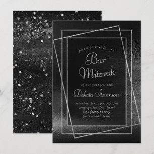 Invitation Glitzy Foil   Platinum Argent Bar ou Bat mitzvah