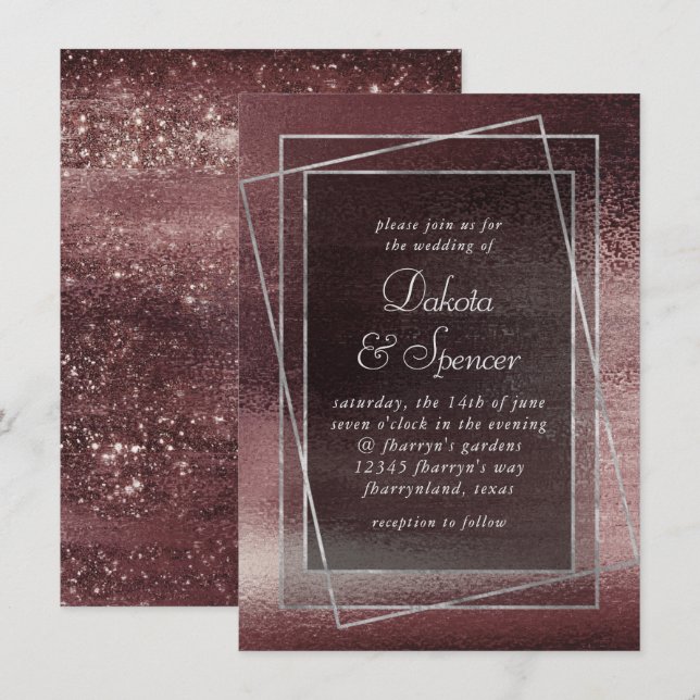 Invitation Glitzy Foil | Rose Gold Blush Glam Faux Shimmer (Devant / Derrière)