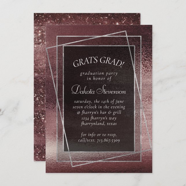 Invitation Glitzy Foil | Rose Gold Mauve Blush Graduation (Devant / Derrière)