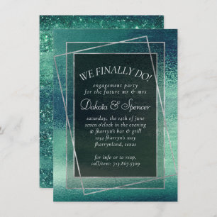 Invitation Glitzy Foil Seafoam Green Aqua Dîner Fiançailles