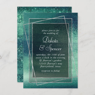 Invitation Glitzy Foil   Seafoam Green Aqua Faux Shimmer