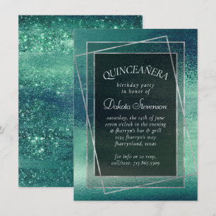 Invitation Glitzy Foil Seafoam Iridescente Green Quinceaner