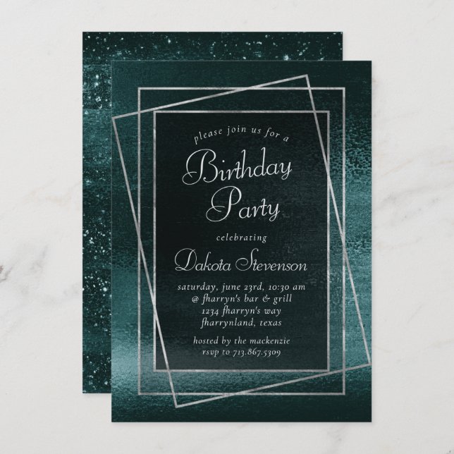 Invitation Glitzy Foil | Shamrock Green Glam fête d'anniversa (Devant / Derrière)