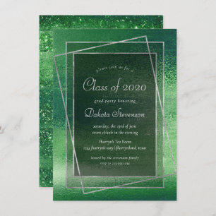 Invitation Glitzy Foil Shamrock Green Sparkle Graduation