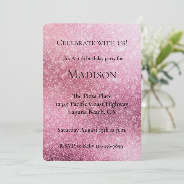 Invitation Glitzy Glam rose étincelle Anniversaire (Debout devant)