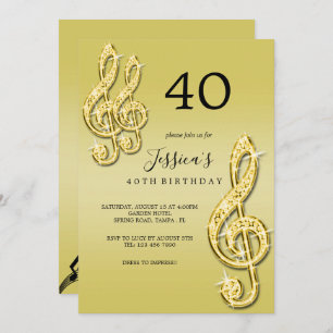 Invitation Glitzy Gold Music Notes Anniversaire