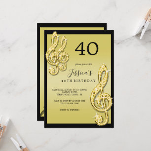 Invitation Glitzy Gold Music Notes Anniversaire
