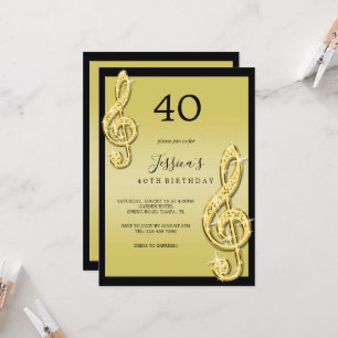Invitation Glitzy Gold Music Notes Anniversaire