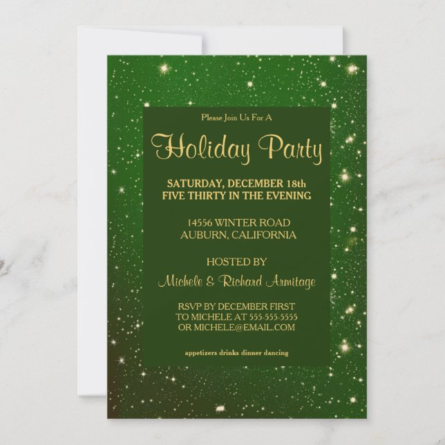 Invitation Glitzy Green Holiday Party (Devant)