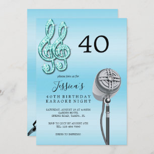 Invitation Glitzy Music Note & Microphone Karaoke Anniversday