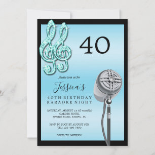 Invitation Glitzy Music Note & Microphone Karaoke Anniversday