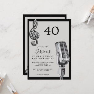 Invitation Glitzy Music Note & Microphone Karaoke Anniversday