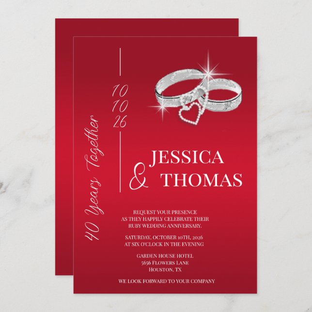 Invitation Glitzy Posh, 40e anniversaire du Mariage de Ruby (Devant / Derrière)