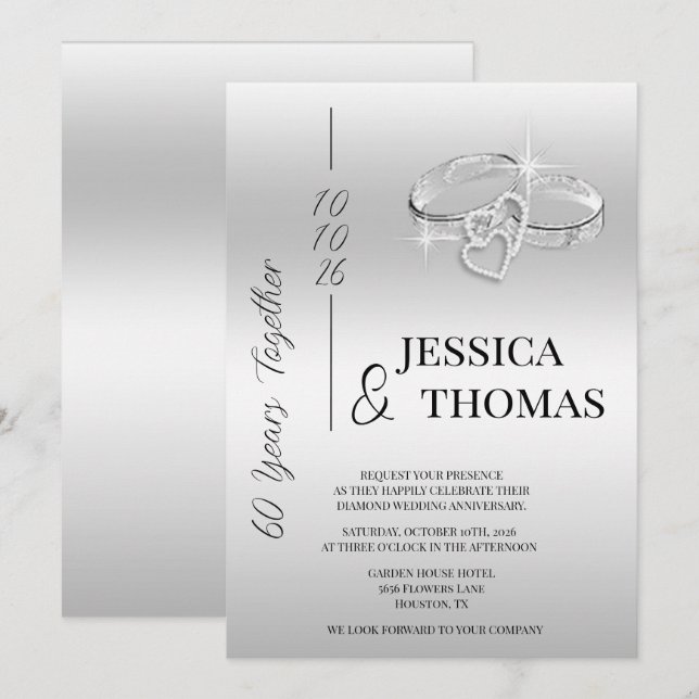 Invitation Glitzy Posh 60e anniversaire de Mariage Diamond (Devant / Derrière)
