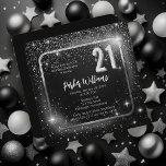 Invitation Glitzy Sparkles | Stars Silver 21st Birthday Party<br><div class="desc">Dramatic black and faux silver tone sparkles and stars glitzy "21" gender neutral 21st birthday party design.</div>