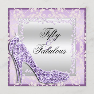 Invitation Glitzy Stilettos, Diamonds & Damask Fabulous 50