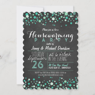 Invitation Glitzy Turquoise Chalkboard Vert Fête de réchauffe