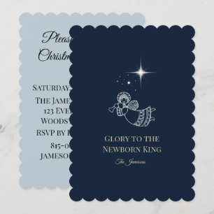 Invitation Gloire au Roi Nouveau-Né Célébration Bleu Minuit
