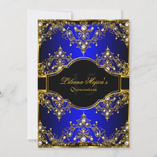 Invitation Glossaire Or Bleu Perle Vintage Quinceanera