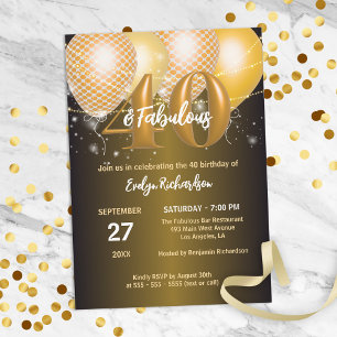 Invitation Glossy Gold Balloons Fabuleux fête de 40e annivers