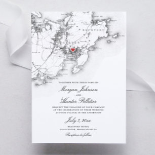 Invitation Gloucester Cape Ann Elegant Mariage noir blanc
