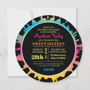 Invitation GLOW Fuchsia Splash Sweet sixteen 16