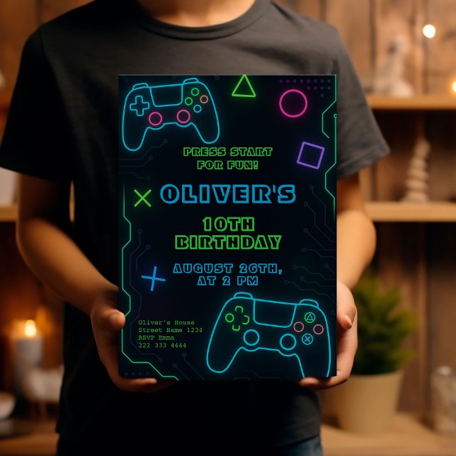 Invitation Glow Gaming Party - Neon Video Game Anniversaire (Créateur téléchargé)