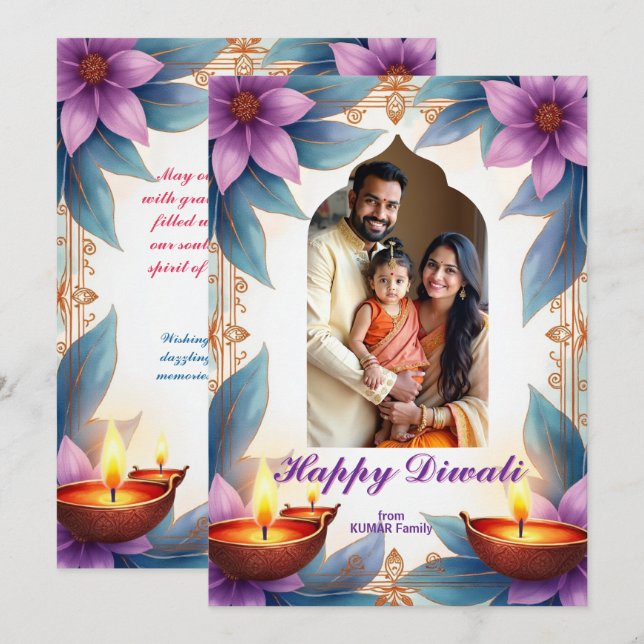 Invitation Glow & Gather Diwali Greeting Card (Devant / Derrière)