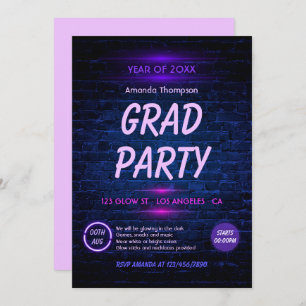Invitation Glow in the Dark Neon Disco Graduation Party