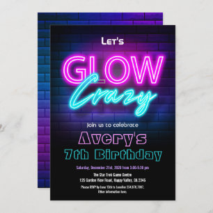 Invitation Glow in the Dark Pink Birthday Party