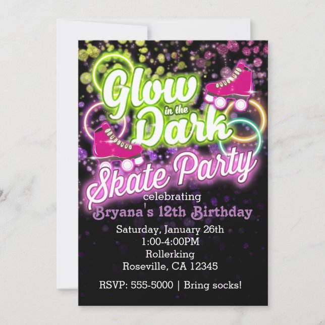 Invitation GLOW in the dark SKATE PARTY Anniversaire Invitati (Devant)